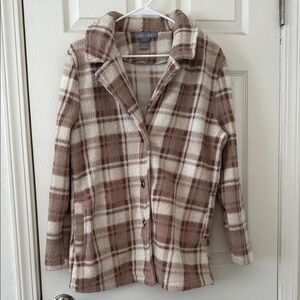 Preown Women Petite Large Lark + Grey Brown Cream thin jacket